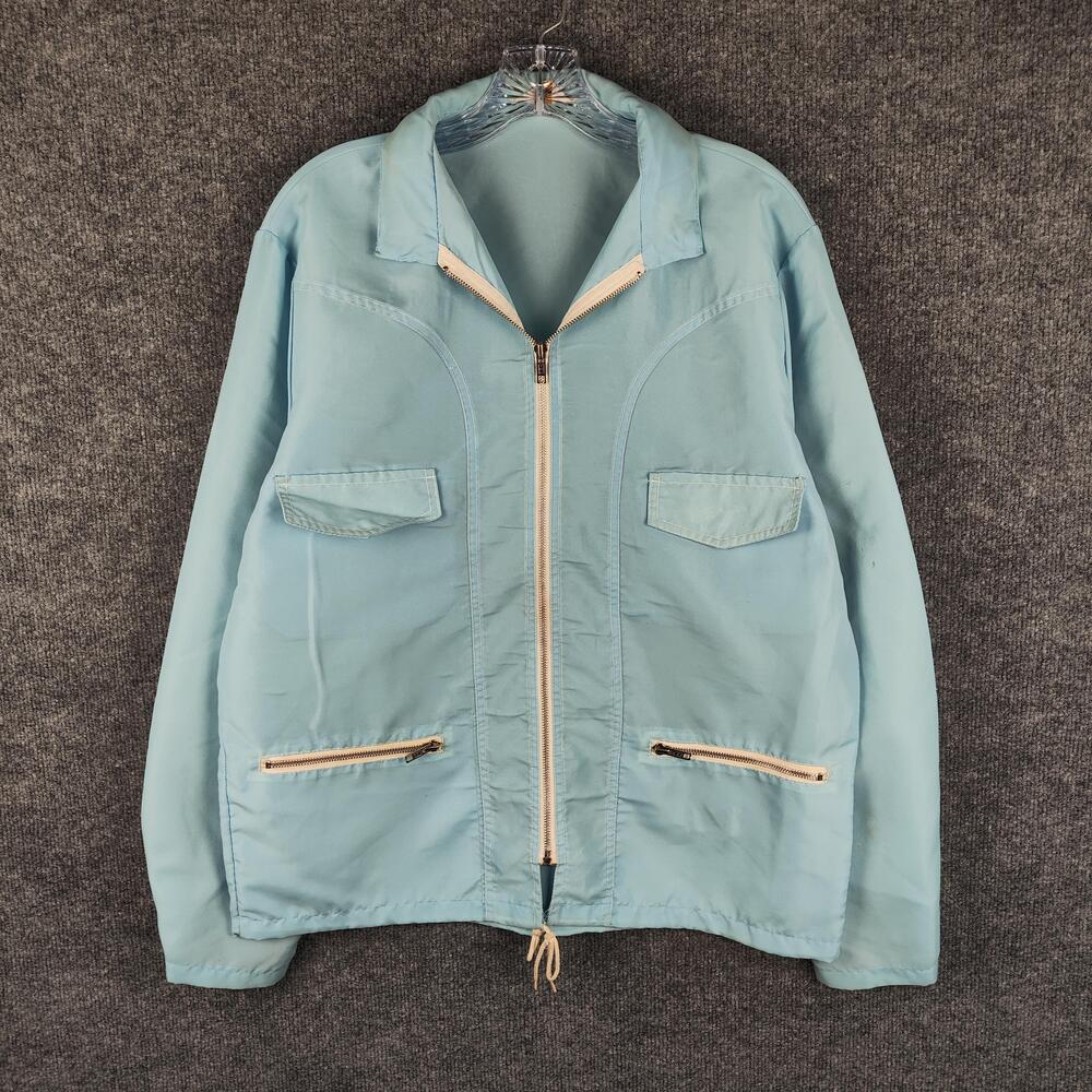 Vintage Campus Jacket Mens Medium Blue Nylon Windbreaker Zip Pockets 70s